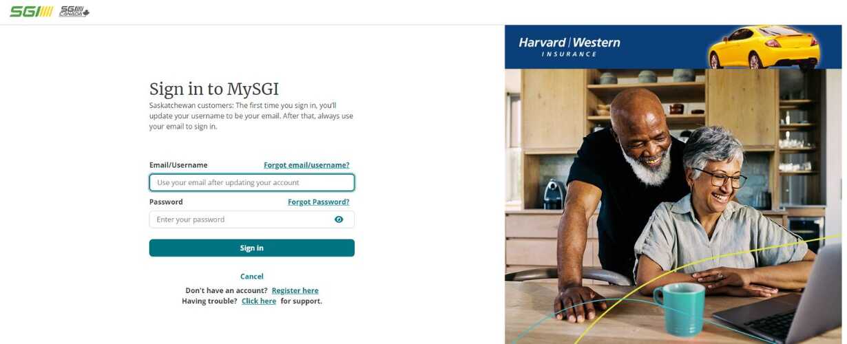 MySGI screen login